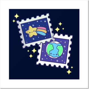 Kawaii Space Stamps Posters and Art